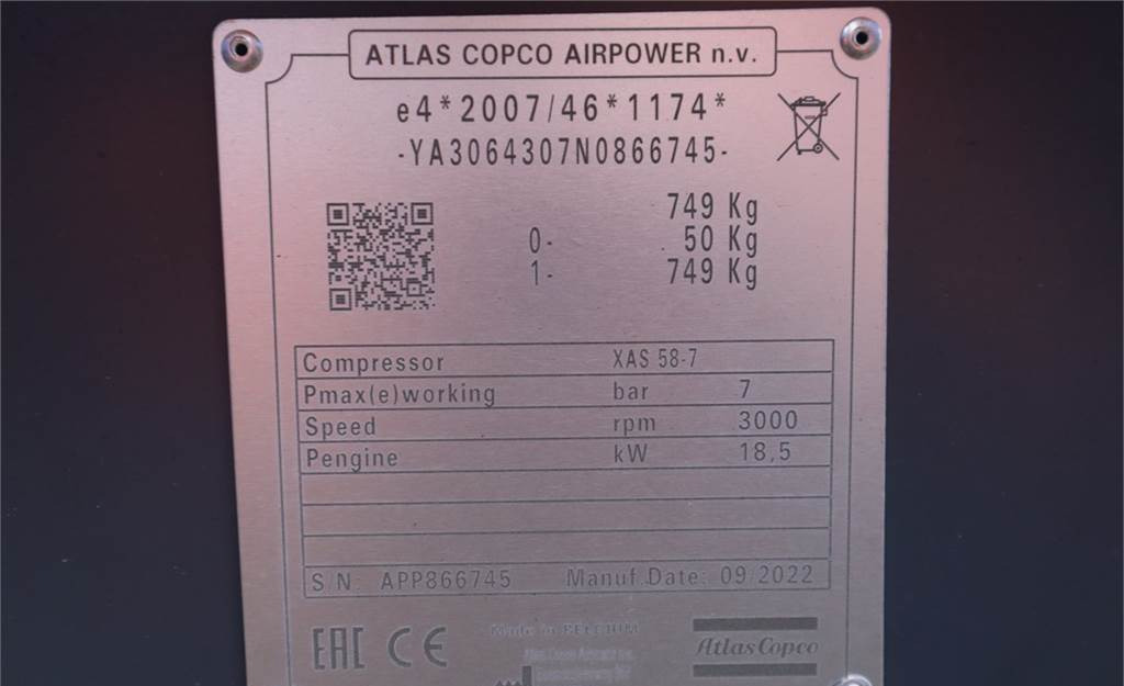 Zračni kompresor Atlas Copco XAS 58-7 Valid inspection, *Guarantee! Diesel, Vol: slika 7