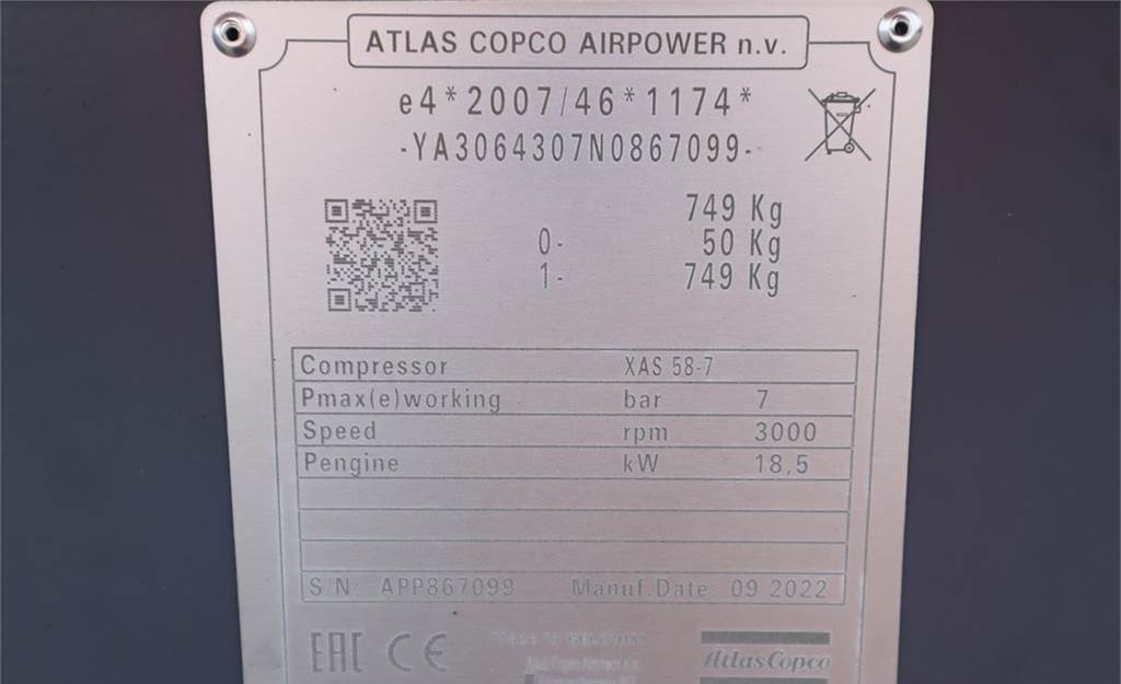 Zračni kompresor Atlas Copco XAS 58-7 Valid inspection, *Guarantee! Diesel, Vol: slika 8