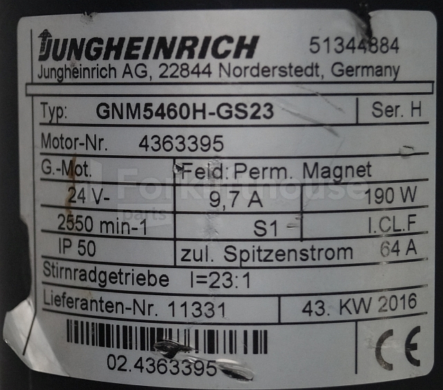 Motor za Oprema za rokovanje z materiali Jungheinrich 51344884 Steering motor 24V type GNM5460H-GS23 sn 4363395: slika 2