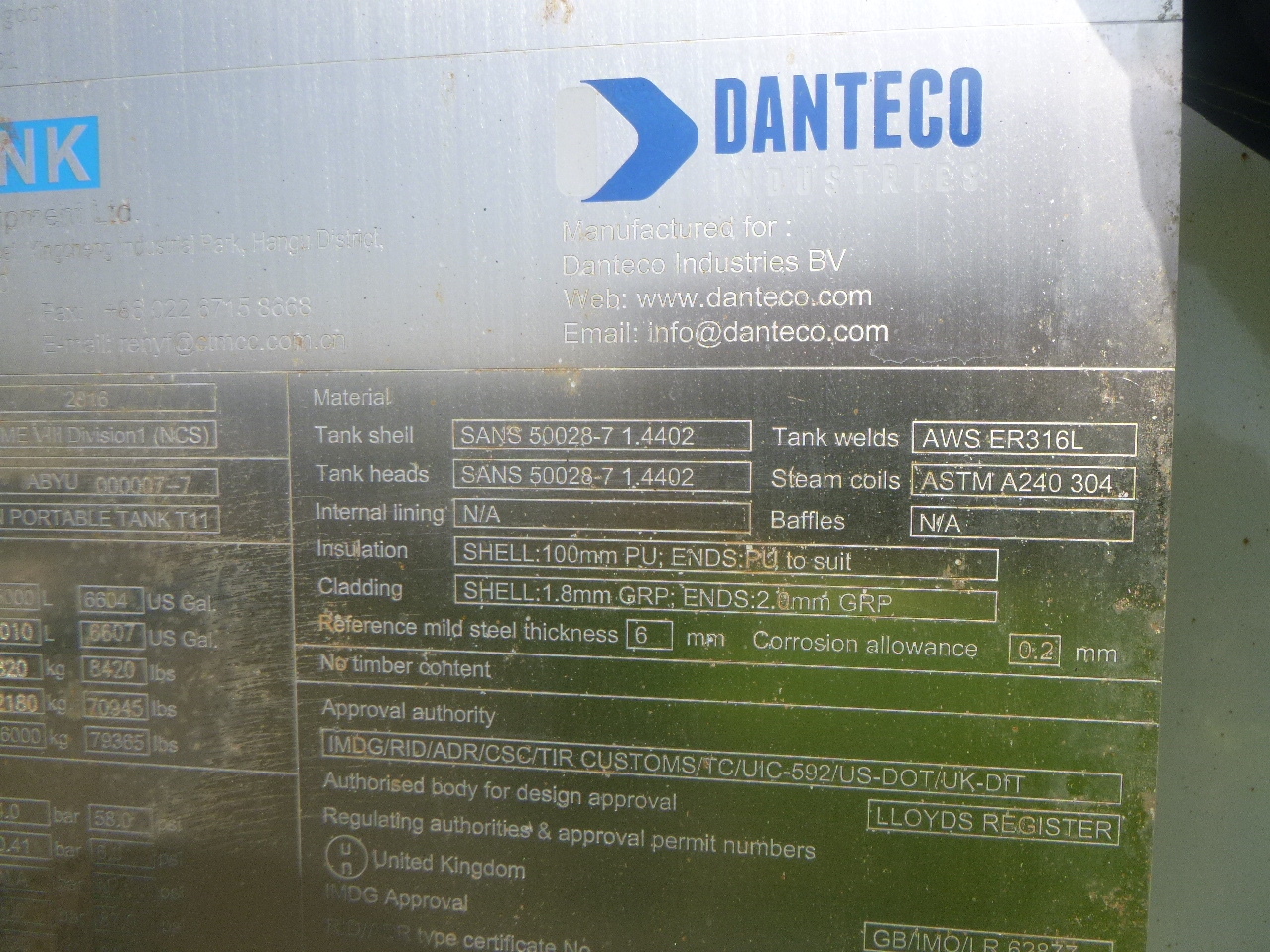 Kontejner cisterna, Polprikolica Danteco Food tank container inox 20 ft / 25 m3 / 1 comp: slika 21