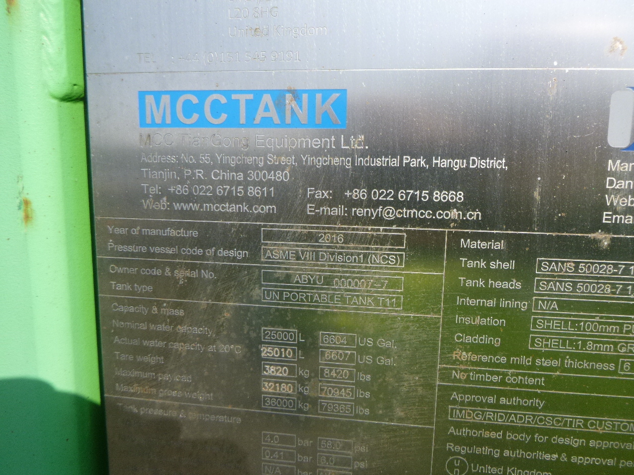Kontejner cisterna, Polprikolica Danteco Food tank container inox 20 ft / 25 m3 / 1 comp: slika 19