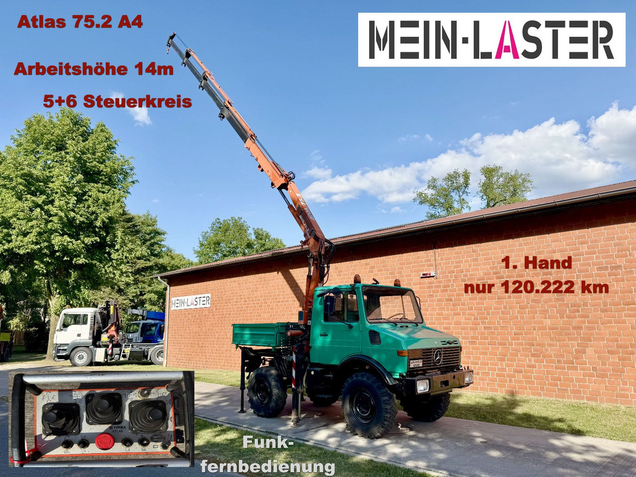 Unimog U 1200 Atlas 75.2 Kran 14 m Funk FB *1. Hand - Tovornjak z dvigalom: slika 1 Unimog U 1200 Atlas 75.2 Kran 14 m Funk FB *1. Hand - Tovornjak z dvigalom: slika 1