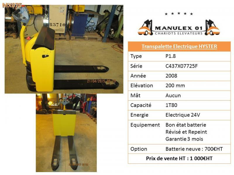 Hyster P1.8 - Paletni viličar: slika 2 Hyster P1.8 - Paletni viličar: slika 2
