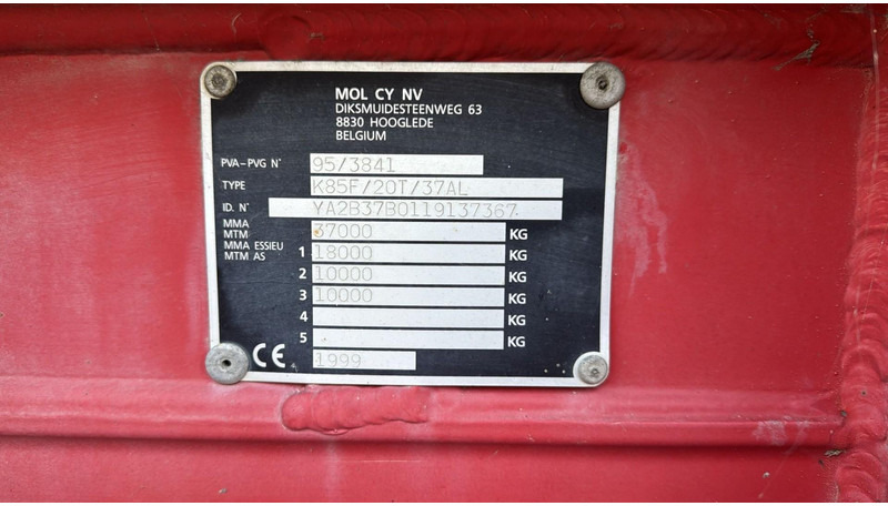 MOL KF85F/20T/37AI (BELGIAN TRAILER / DRUM BRAKES / FREINES TAMBOUR / BPW AXLES) - Kiper polprikolica: slika 3 MOL KF85F/20T/37AI (BELGIAN TRAILER / DRUM BRAKES / FREINES TAMBOUR / BPW AXLES) - Kiper polprikolica: slika 3