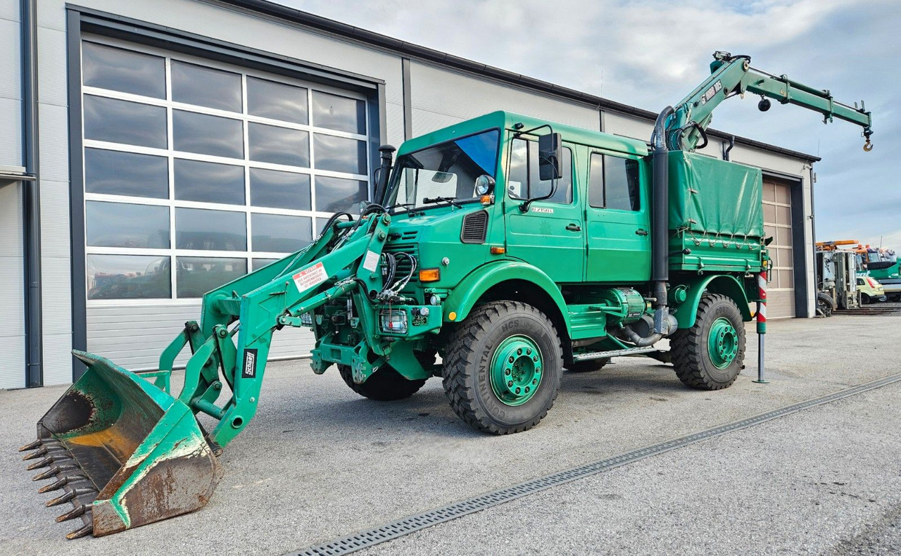 Unimog U2150 Doka HIAB 105 Kran Winde Frontlader - Tovornjak, Tovornjak z dvigalom: slika 1 Unimog U2150 Doka HIAB 105 Kran Winde Frontlader - Tovornjak, Tovornjak z dvigalom: slika 1