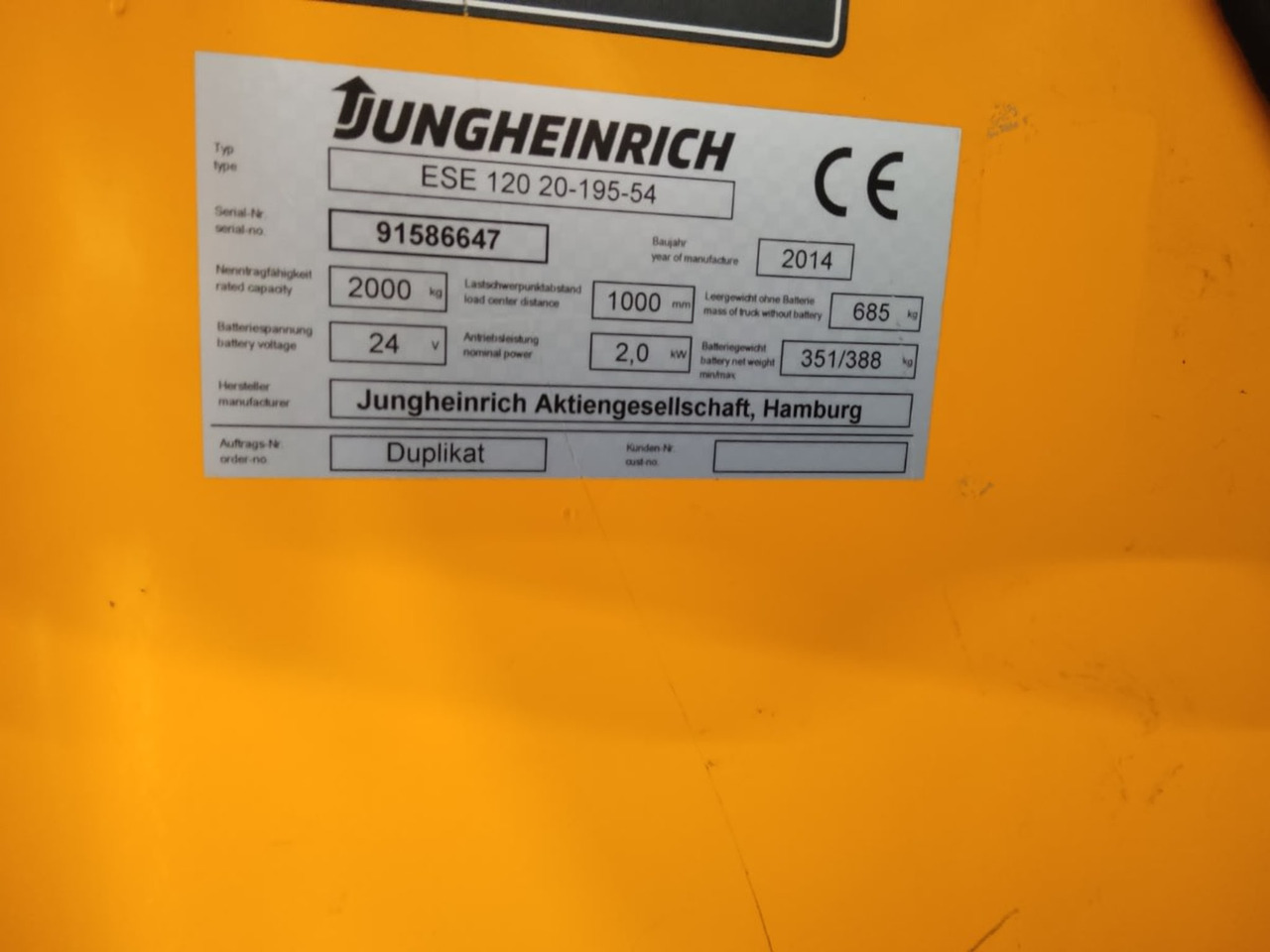 Jungheinrich ESE120/1950mm - Paletni viličar: slika 2 Jungheinrich ESE120/1950mm - Paletni viličar: slika 2