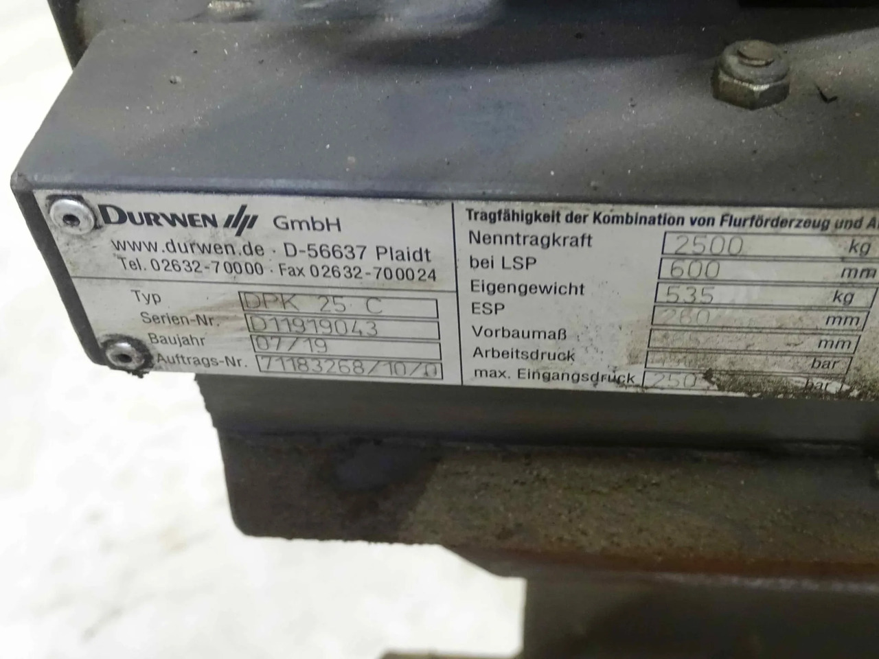 Durwen DPK25C - Priključek za Oprema za rokovanje z materiali: slika 2 Durwen DPK25C - Priključek za Oprema za rokovanje z materiali: slika 2