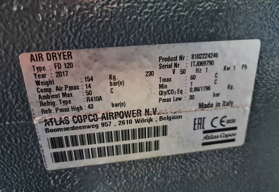 OSUSZACZ ZIĘBNICZY ATLAS COPCO FD 120 7,2m3 - Zračni kompresor: slika 3 OSUSZACZ ZIĘBNICZY ATLAS COPCO FD 120 7,2m3 - Zračni kompresor: slika 3