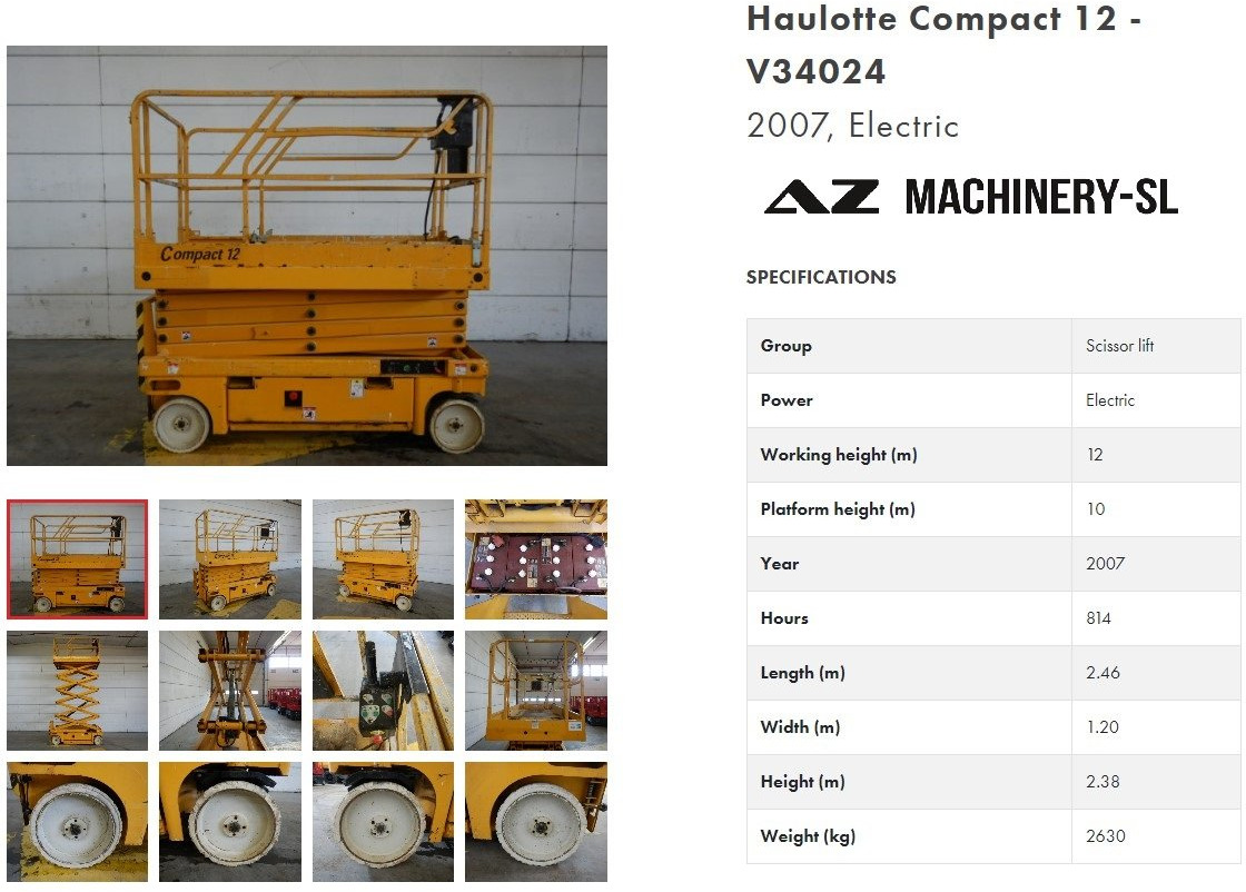 Used Electric scissor Lift Haulotte Compact 12 - Škarjasta dvižna ploščad: slika 1 Used Electric scissor Lift Haulotte Compact 12 - Škarjasta dvižna ploščad: slika 1