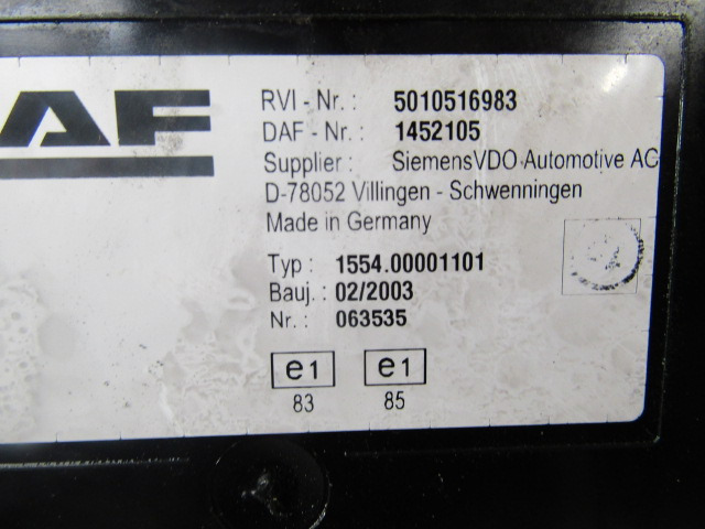 DAF LF55 CLOCK CLUSTER P/NO 1452105 - Kabina in notranjost za Tovornjak: slika 2 DAF LF55 CLOCK CLUSTER P/NO 1452105 - Kabina in notranjost za Tovornjak: slika 2