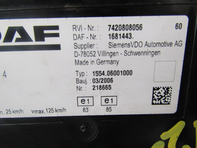 DAF LF55 CLOCK CLUSTER P/NO 1681443 - Kabina in notranjost za Tovornjak: slika 2 DAF LF55 CLOCK CLUSTER P/NO 1681443 - Kabina in notranjost za Tovornjak: slika 2