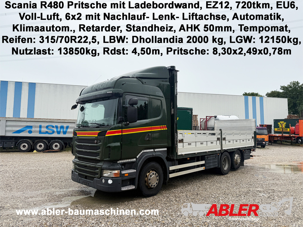 Scania R480 Pritsche mit Ladebordwand AHK - Tovornjak s kesonom, Tovornjak z dvigalom: slika 1 Scania R480 Pritsche mit Ladebordwand AHK - Tovornjak s kesonom, Tovornjak z dvigalom: slika 1