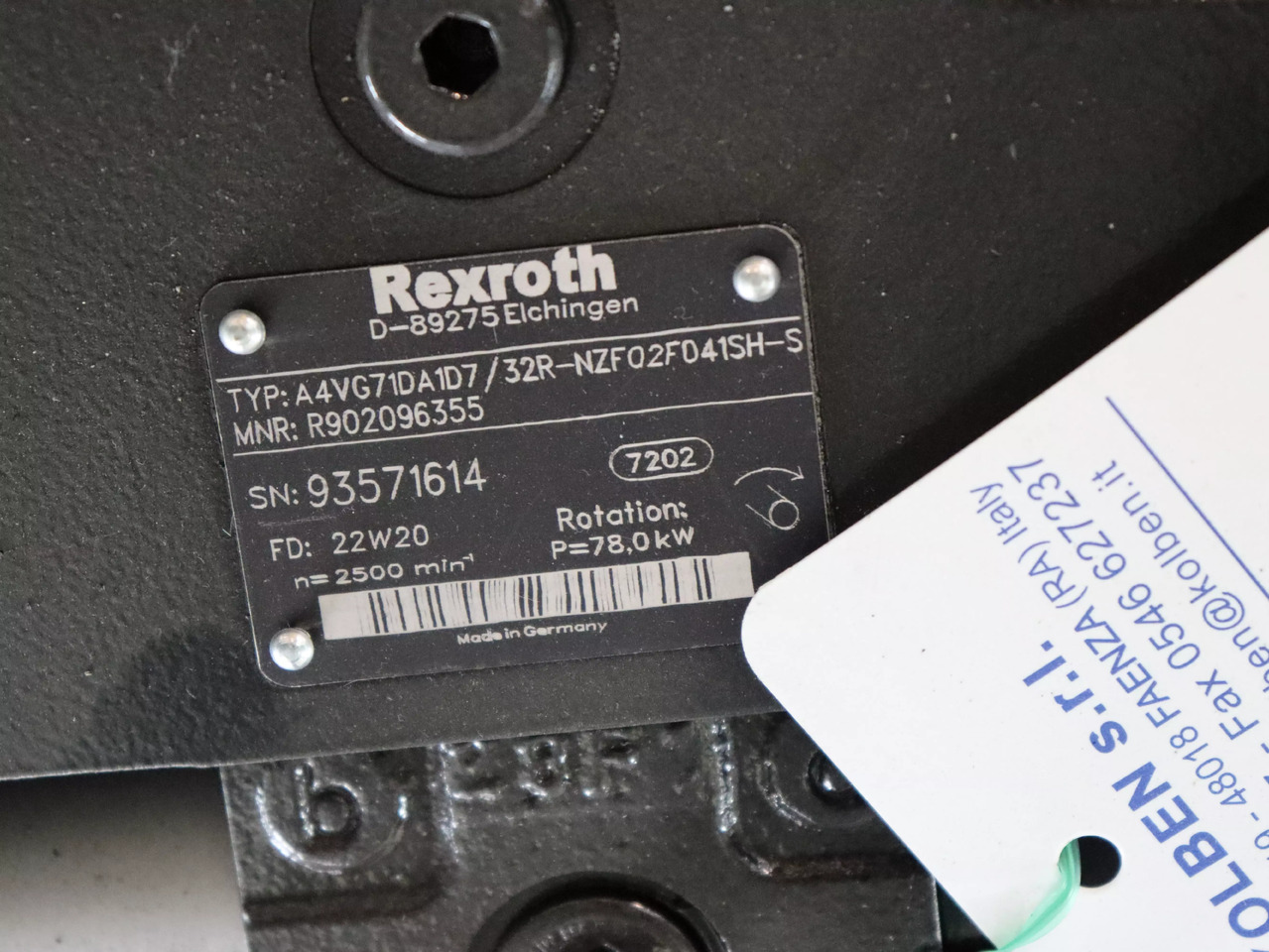 REXROTH A4VG71DA1D7/32R-NZF02F041SH-S - Hidravlična črpalka za Gradbeni stroj: slika 3 REXROTH A4VG71DA1D7/32R-NZF02F041SH-S - Hidravlična črpalka za Gradbeni stroj: slika 3