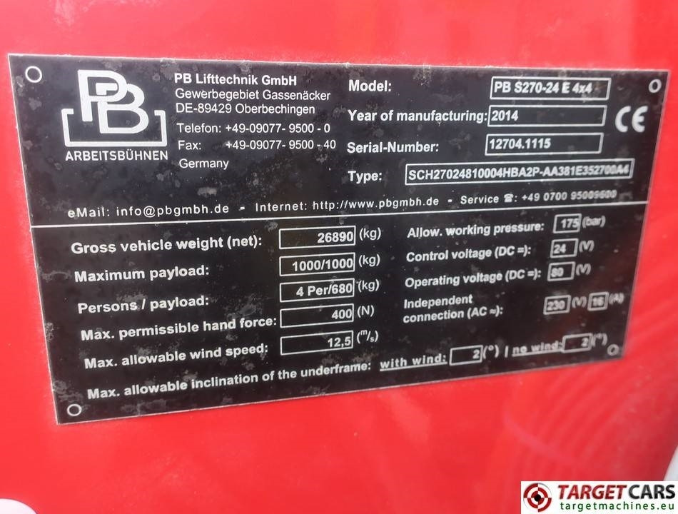 Škarjasta dvižna ploščad PB Lifttechnik S270-24E Electric 4x4 Scissor Work Lift 2725cm: slika 10