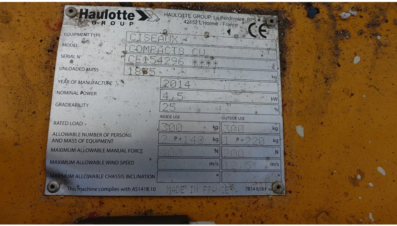 Haulotte Compact 8CU - Škarjasta dvižna ploščad: slika 3 Haulotte Compact 8CU - Škarjasta dvižna ploščad: slika 3