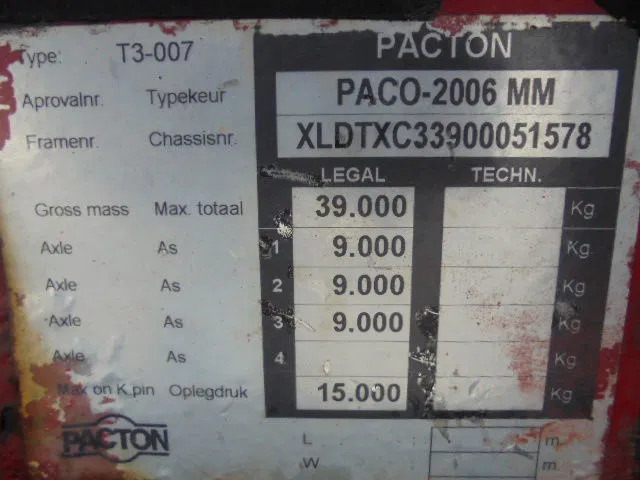 Kontejnerska polprikolica/ Polprikolica z zamenljivim tovoriščem Pacton T3 007 45 FT NL KENTEKEN 10 IN STOCK: slika 11