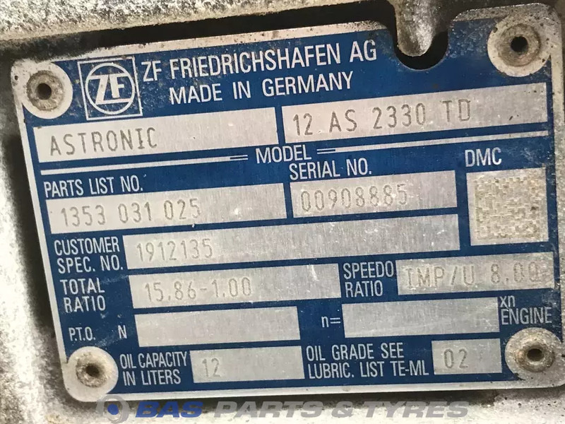 ZF XF106 DAF 12AS2330 TD AS Tronic Versnellingsbak 1912135R - Menjalnik za Tovornjak: slika 5 ZF XF106 DAF 12AS2330 TD AS Tronic Versnellingsbak 1912135R - Menjalnik za Tovornjak: slika 5