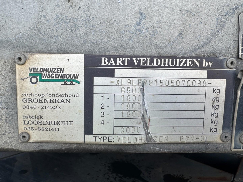 Polprikolica VELDHUIZEN P 27-3, BE Oplegger Semi , 6,5 Ton: slika 7