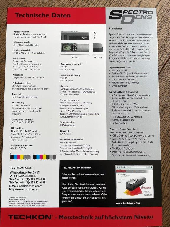 Compact spectral densitometer Techkon SpectroDens Premium - Tiskarski stroj: slika 5 Compact spectral densitometer Techkon SpectroDens Premium - Tiskarski stroj: slika 5