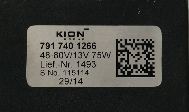 Kion 7917401266 | Omvormer Power converter input 48-80V output 13V75W lief nr 14 Omvormer Power converter input 48-80V output 13V75W lief nr 1493 sn. 115114 - Električni sistem za Oprema za rokovanje z materiali: slika 2 Kion 7917401266 | Omvormer Power converter input 48-80V output 13V75W lief nr 14 Omvormer Power converter input 48-80V output 13V75W lief nr 1493 sn. 115114 - Električni sistem za Oprema za rokovanje z materiali: slika 2