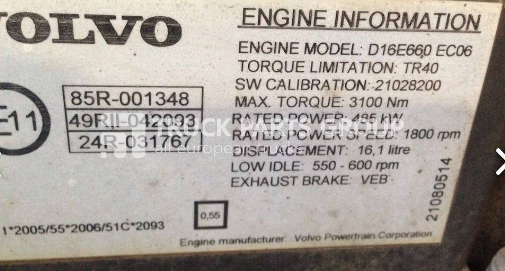 VOLVO FH16 D16E engine, EURO5, EURO4 emission D16E660 EC06, 660PS, 485 engine - Motor za Tovornjak: slika 2 VOLVO FH16 D16E engine, EURO5, EURO4 emission D16E660 EC06, 660PS, 485 engine - Motor za Tovornjak: slika 2