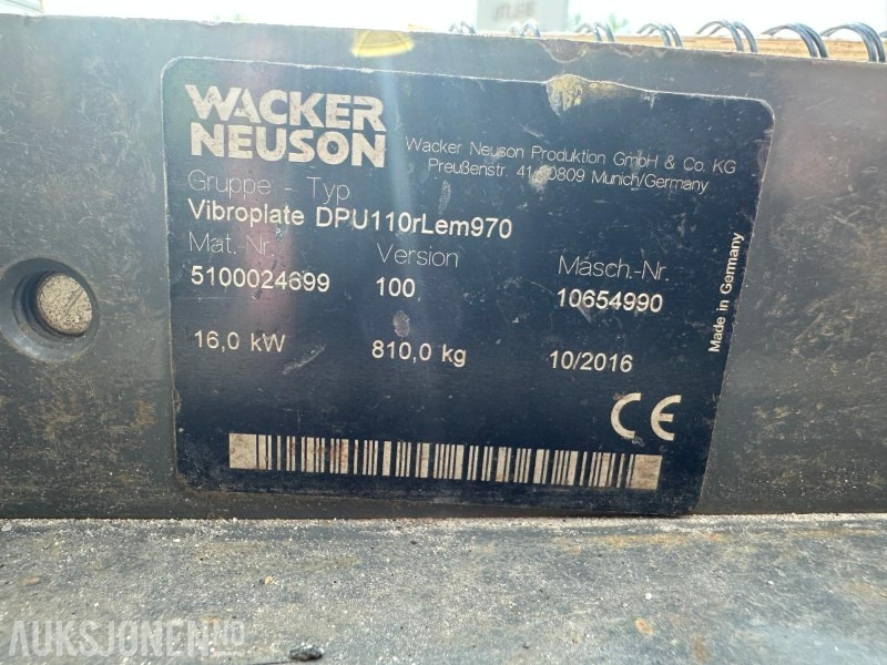 2016 Wacker Neuson DPU110rLem970 - 142 timer - VIBROPLATE - Valjar: slika 2 2016 Wacker Neuson DPU110rLem970 - 142 timer - VIBROPLATE - Valjar: slika 2