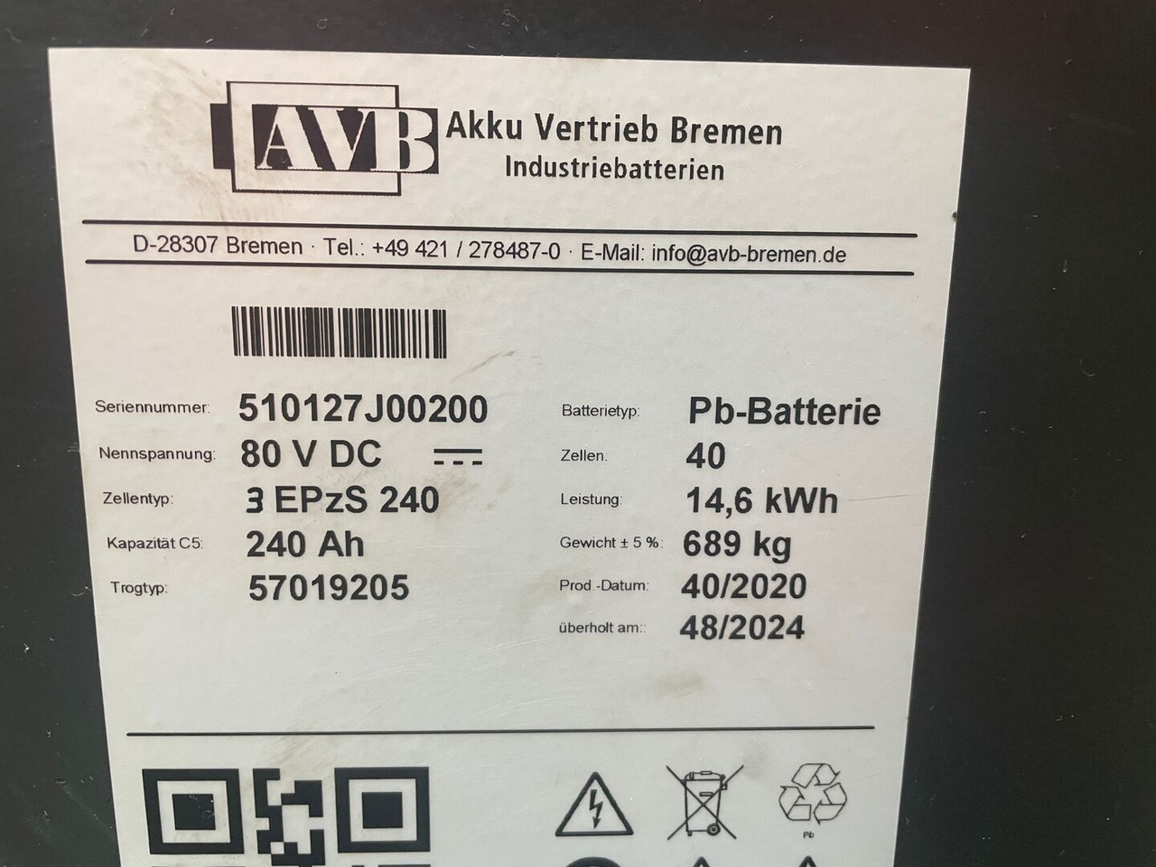 80 Volt I 3 EPzS 240 - Akumulator za Oprema za rokovanje z materiali: slika 2 80 Volt I 3 EPzS 240 - Akumulator za Oprema za rokovanje z materiali: slika 2