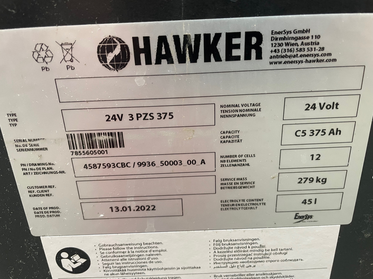 Hawker 24 Volt I 3 PZS 375 - Akumulator za Oprema za rokovanje z materiali: slika 2 Hawker 24 Volt I 3 PZS 375 - Akumulator za Oprema za rokovanje z materiali: slika 2