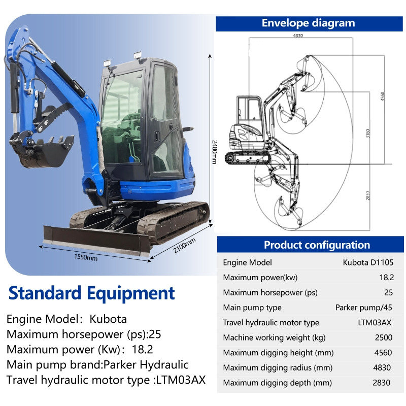 LEZUM DY25U Mini Excavator Digger Miniexcavadora EPA Kubota Engine Mini Excavator For Sale With Mini Excavator Attachment Set - Bager goseničar: slika 2 LEZUM DY25U Mini Excavator Digger Miniexcavadora EPA Kubota Engine Mini Excavator For Sale With Mini Excavator Attachment Set - Bager goseničar: slika 2