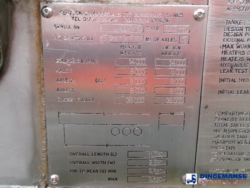 Polprikolica cisterna Clayton Chemical tank inox 18 m3 / 1 comp: slika 18