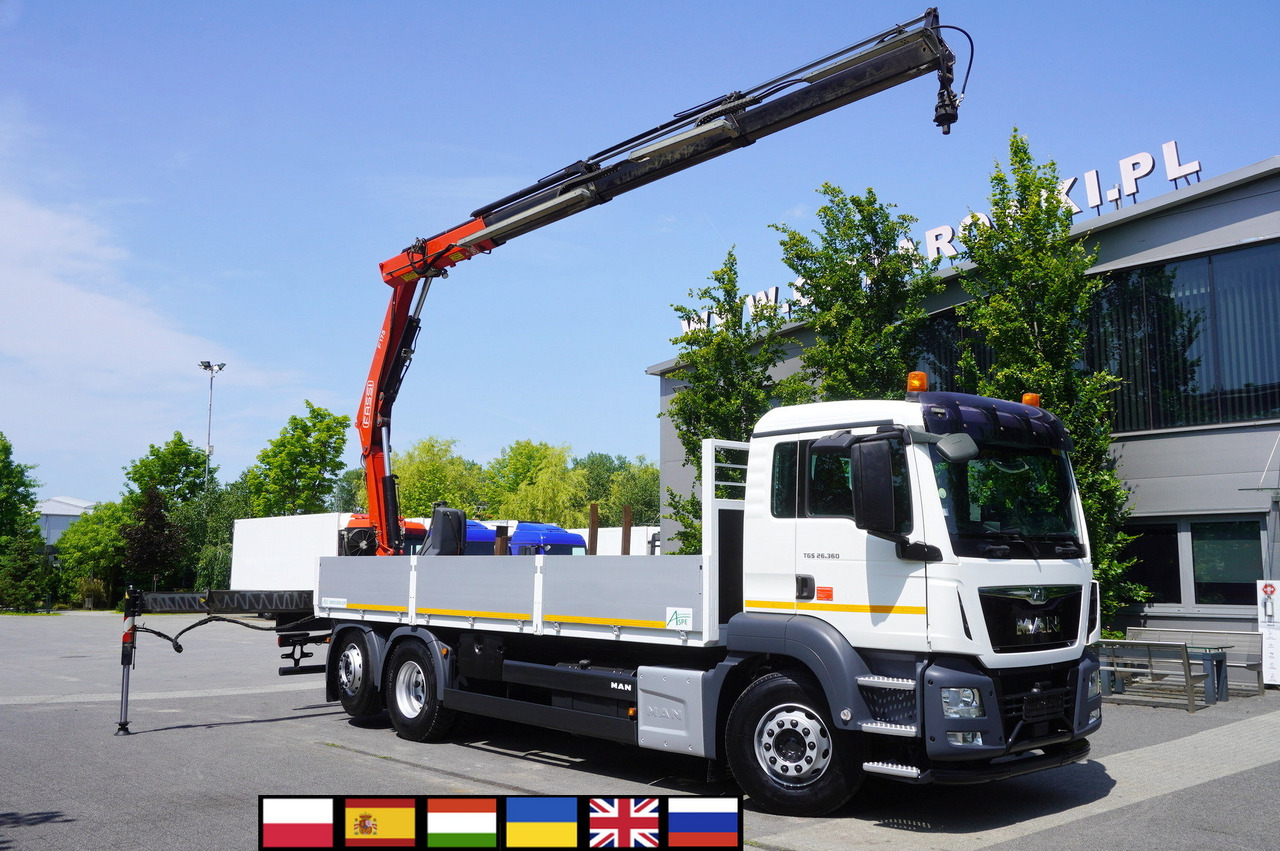 MAN TGS 26.360 Flatbed / Fassi F175 7.7 T / steered 3rd axle - Tovornjak s kesonom, Tovornjak z dvigalom: slika 1 MAN TGS 26.360 Flatbed / Fassi F175 7.7 T / steered 3rd axle - Tovornjak s kesonom, Tovornjak z dvigalom: slika 1
