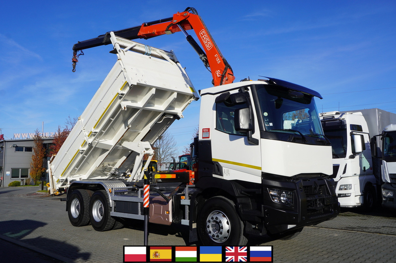 RENAULT C380 E6 6×4 / HDS Fassi F135 2700 MTH / Range 8 m / 5.6 t lifting capacity / 3-side tipper / Bortmatic - Tovornjak z dvigalom: slika 1 RENAULT C380 E6 6×4 / HDS Fassi F135 2700 MTH / Range 8 m / 5.6 t lifting capacity / 3-side tipper / Bortmatic - Tovornjak z dvigalom: slika 1