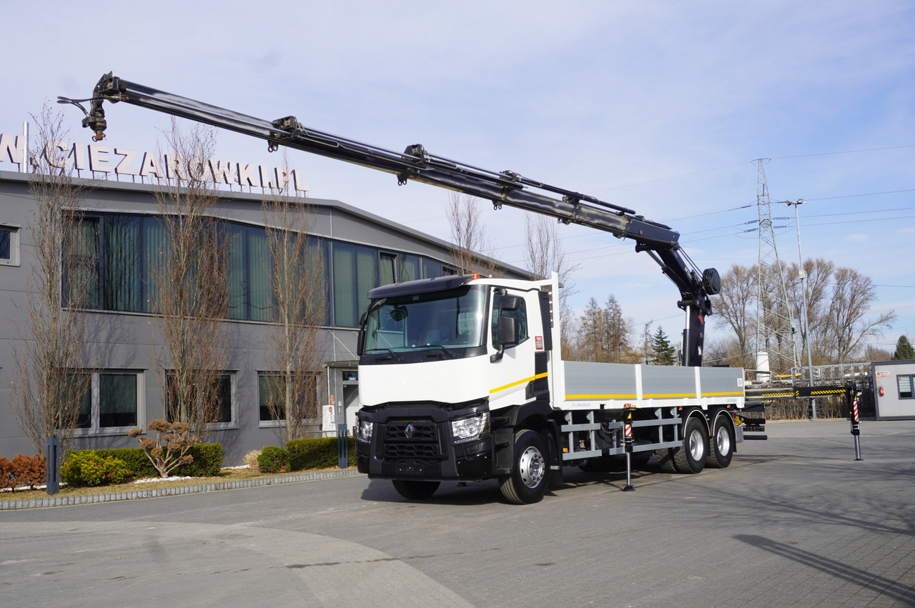 RENAULT C430 / HIAB 244 EP-5 HIDUO crane 8400 kg 15 m / Platform with stanchions - Gozdarska prikolica: slika 1 RENAULT C430 / HIAB 244 EP-5 HIDUO crane 8400 kg 15 m / Platform with stanchions - Gozdarska prikolica: slika 1