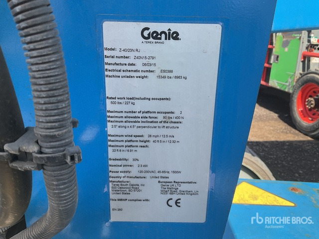 2015 Genie Z40/23NRJ 2WD Electric Articulating Boom Lift - Zglobna dvižna ploščad: slika 1 2015 Genie Z40/23NRJ 2WD Electric Articulating Boom Lift - Zglobna dvižna ploščad: slika 1