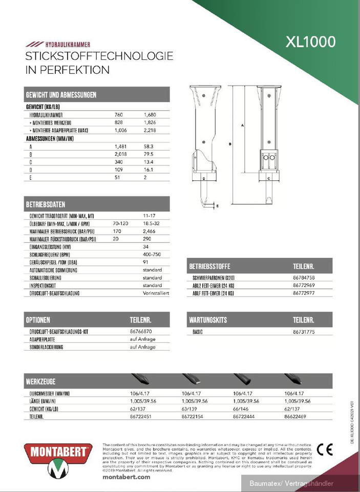 Montabert XL2700, XL1900, XL1700, XL1300, XL1000 - Hidravlično kladivo za Gradbeni stroj: slika 4 Montabert XL2700, XL1900, XL1700, XL1300, XL1000 - Hidravlično kladivo za Gradbeni stroj: slika 4
