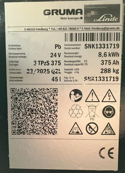 Linde 24 Volt 3 PzS 375 Ah - Akumulator: slika 5 Linde 24 Volt 3 PzS 375 Ah - Akumulator: slika 5