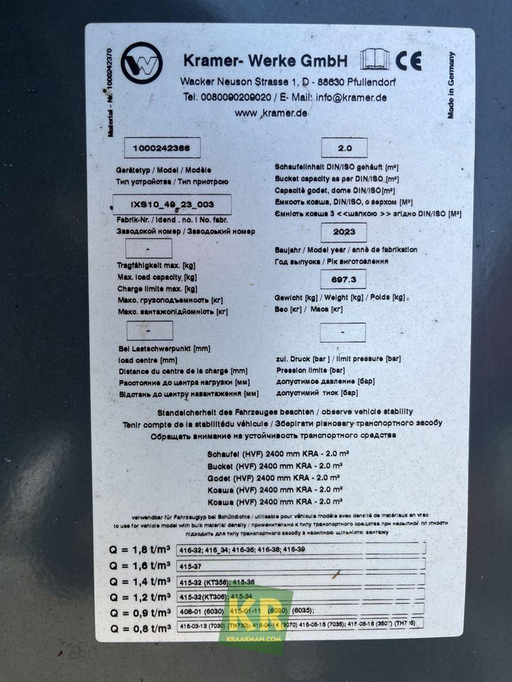 Kramer 2400 HVF GRONDBAK - Žlica za nakladalnik za Gradbeni stroj: slika 4 Kramer 2400 HVF GRONDBAK - Žlica za nakladalnik za Gradbeni stroj: slika 4