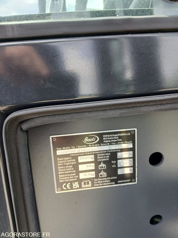 CHARIOT ELEVATEUR ELECTRIQUE BAOLI KBET20N 5500 NEUF - Električni viličar: slika 3 CHARIOT ELEVATEUR ELECTRIQUE BAOLI KBET20N 5500 NEUF - Električni viličar: slika 3