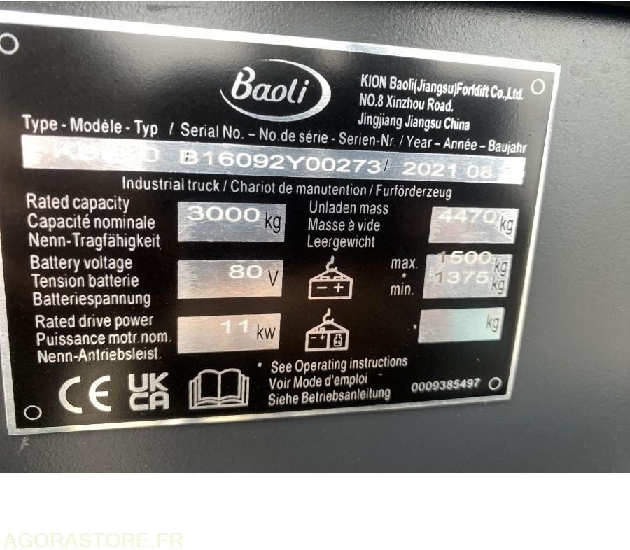 Chariot élévateur NEUF BAOLI KBE30N 3T ELECTRIQUE - Električni viličar: slika 3 Chariot élévateur NEUF BAOLI KBE30N 3T ELECTRIQUE - Električni viličar: slika 3