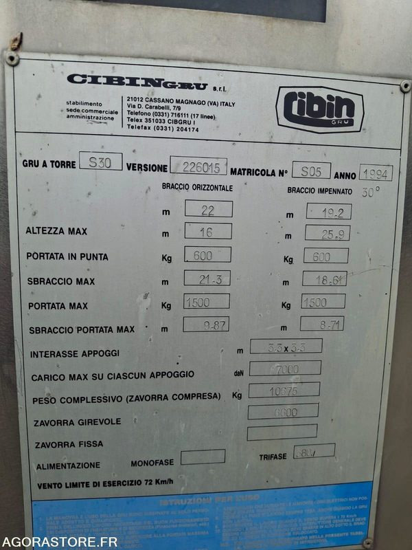 GRUE A MONTAGE RAPIDE CIBIN S30 1994 AVEC CONTREPOIDS - Samopostavljivi žerjav: slika 3 GRUE A MONTAGE RAPIDE CIBIN S30 1994 AVEC CONTREPOIDS - Samopostavljivi žerjav: slika 3