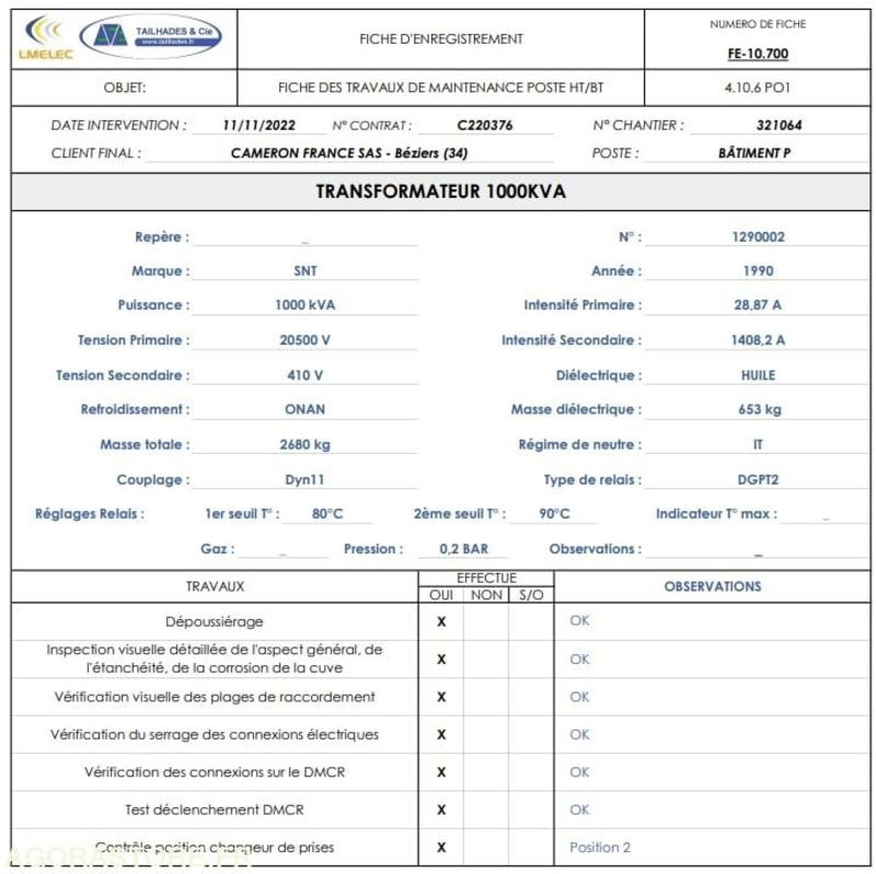 Orodje/ Oprema Transformateur électrique huile minérale 1000 kVA SNT: slika 7