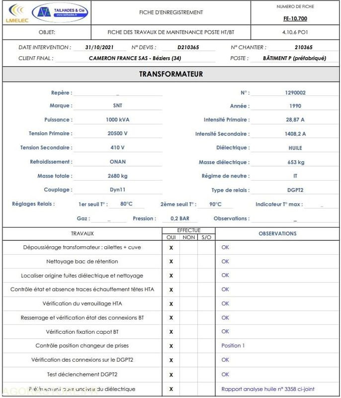 Orodje/ Oprema Transformateur électrique huile minérale 1000 kVA SNT: slika 8