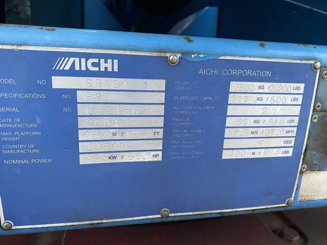 Aichi SR18A - Teleskopska dvižna ploščad: slika 4 Aichi SR18A - Teleskopska dvižna ploščad: slika 4