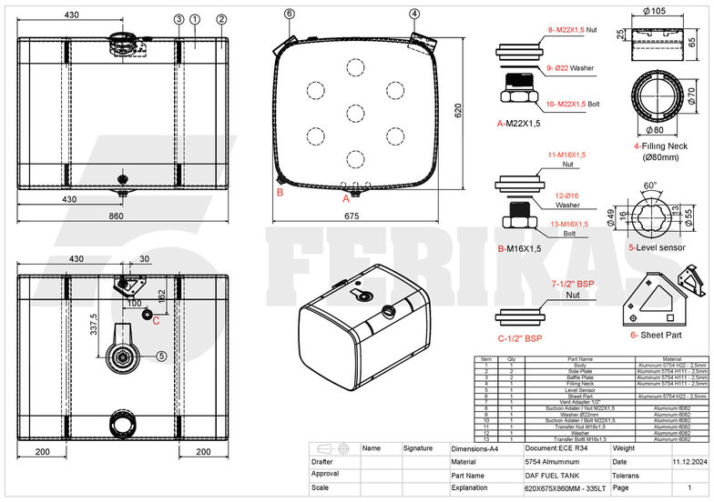 Nov Rezervoar za gorivo za Tovornjak DAF New aluminum fuel tank 335L: slika 9