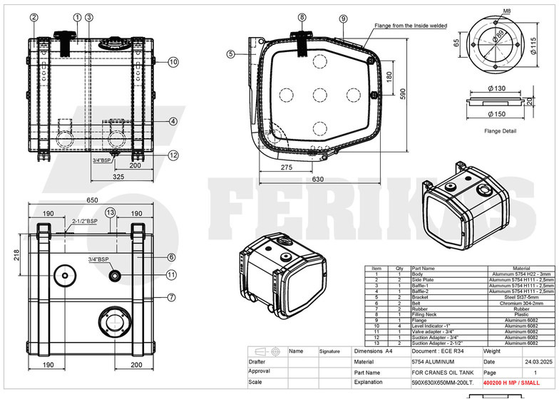 Nov Hidravlični rezervoar za Tovornjak Hydraulic aluminum oil tank 200L: slika 14