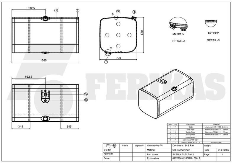 Nov Rezervoar za gorivo za Tovornjak Scania New aluminum fuel tank 500L: slika 6