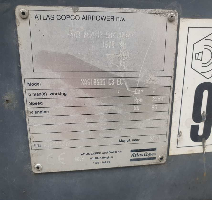 Atlas Copco XAS 186 air compressor - Zračni kompresor: slika 3 Atlas Copco XAS 186 air compressor - Zračni kompresor: slika 3