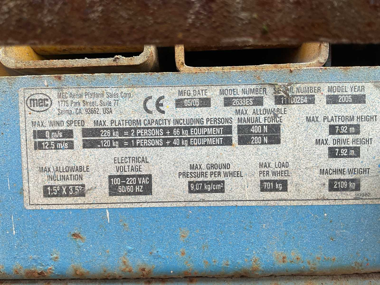Dvižna ploščad 2005 - MEC - 2633ES - SCISSOR LIFT: slika 9
