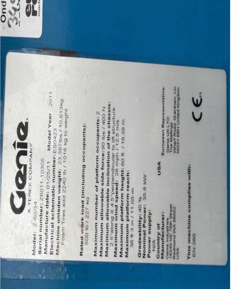 Genie Z60/34 - Dvižna ploščad: slika 4 Genie Z60/34 - Dvižna ploščad: slika 4