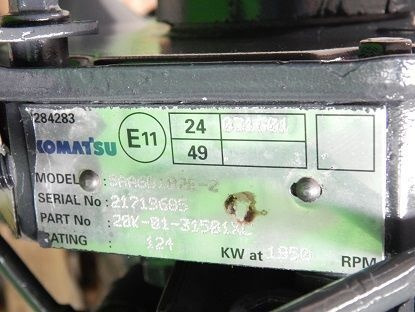 Komatsu SAA6D102E-20K-01-31501 Komatsu WA320-5 / PC240-7 - Motor za Kolesni nakladalec: slika 1 Komatsu SAA6D102E-20K-01-31501 Komatsu WA320-5 / PC240-7 - Motor za Kolesni nakladalec: slika 1